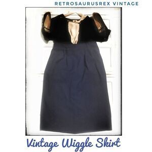 VINTAGE navy blue secretary wiggle skirt size 10